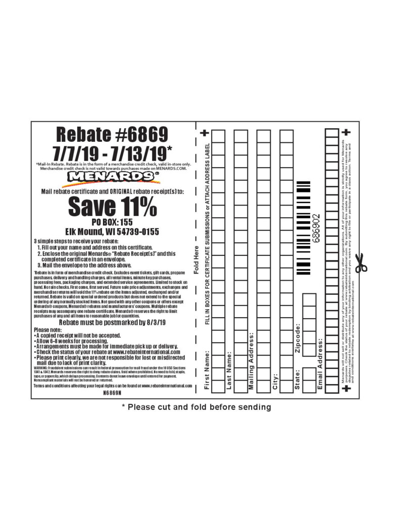 Menards 11 Rebate 6869 Purchases 7 7 19 7 13 19