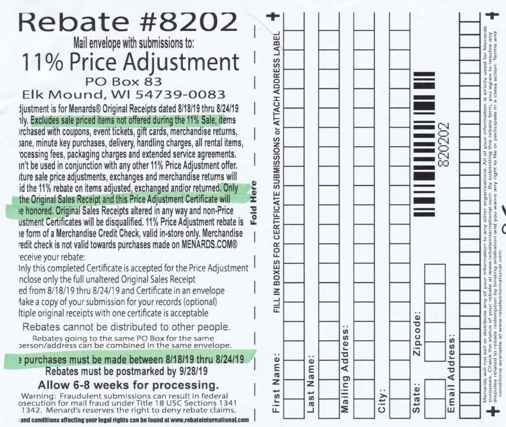 Menards Price Adjustment Rebate Form November 2022 MenardsRebate Form