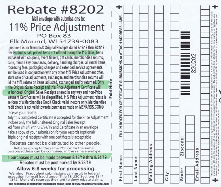 Menards Printable 5879 Rebate Form MenardsRebate Form