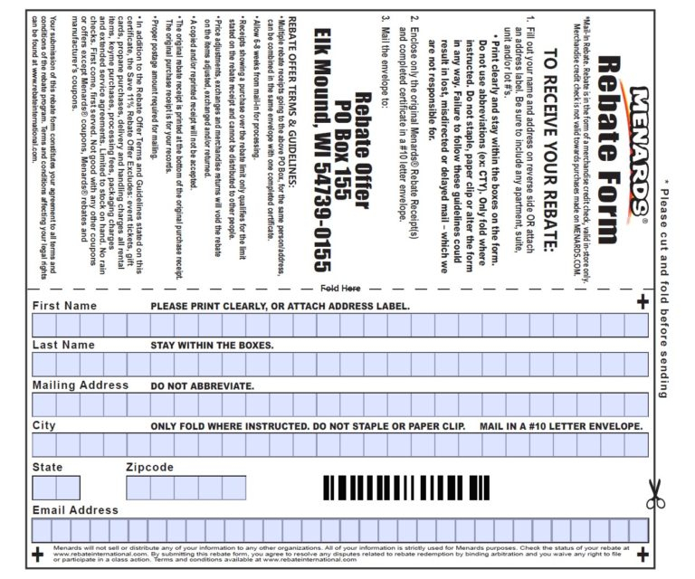 Menards Rebate Center Forms Printable Form 2021