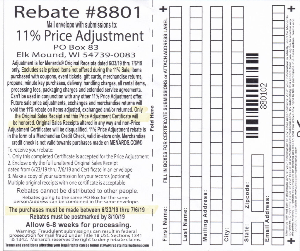 Copy Of Menards Rebate Form 5826 MenardsRebate Form