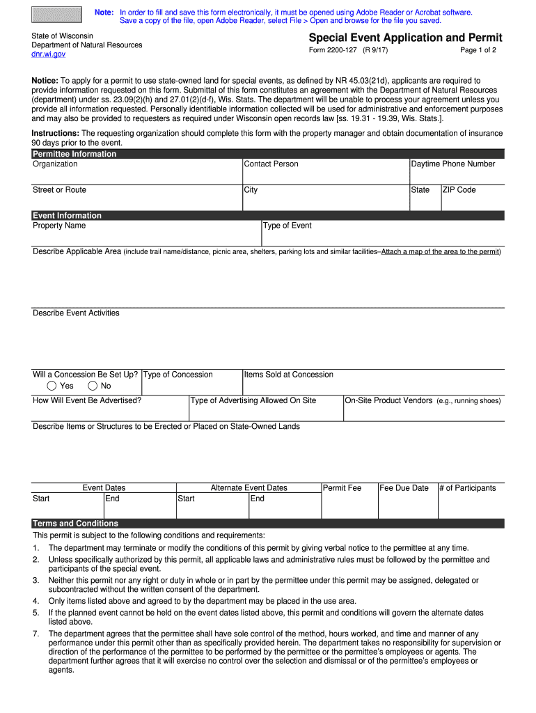 Form 2200 127 Special Event Application And Permit Fill Out And Sign 