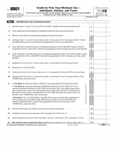 Form 8801 Advice On The Prior Year Minimum Tax Credit