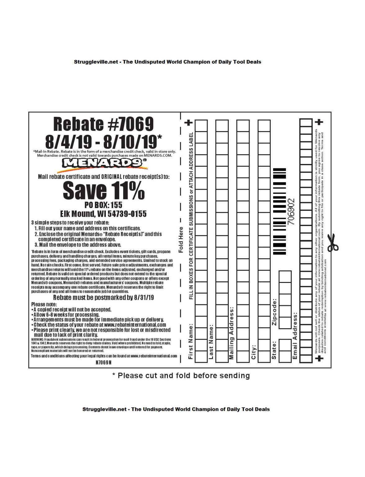 Menard Rebate Form 7069 MenardsRebate Form