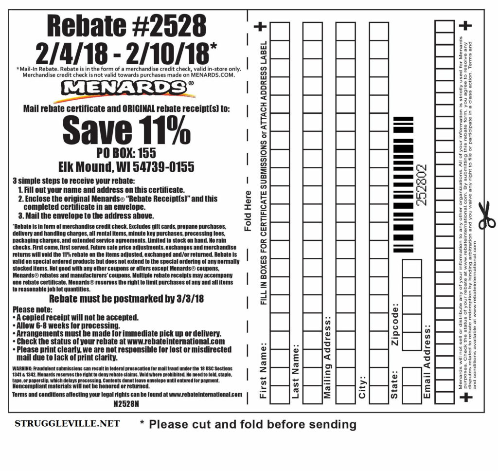 Menard s Rebate Form 7271 MenardsRebate Form