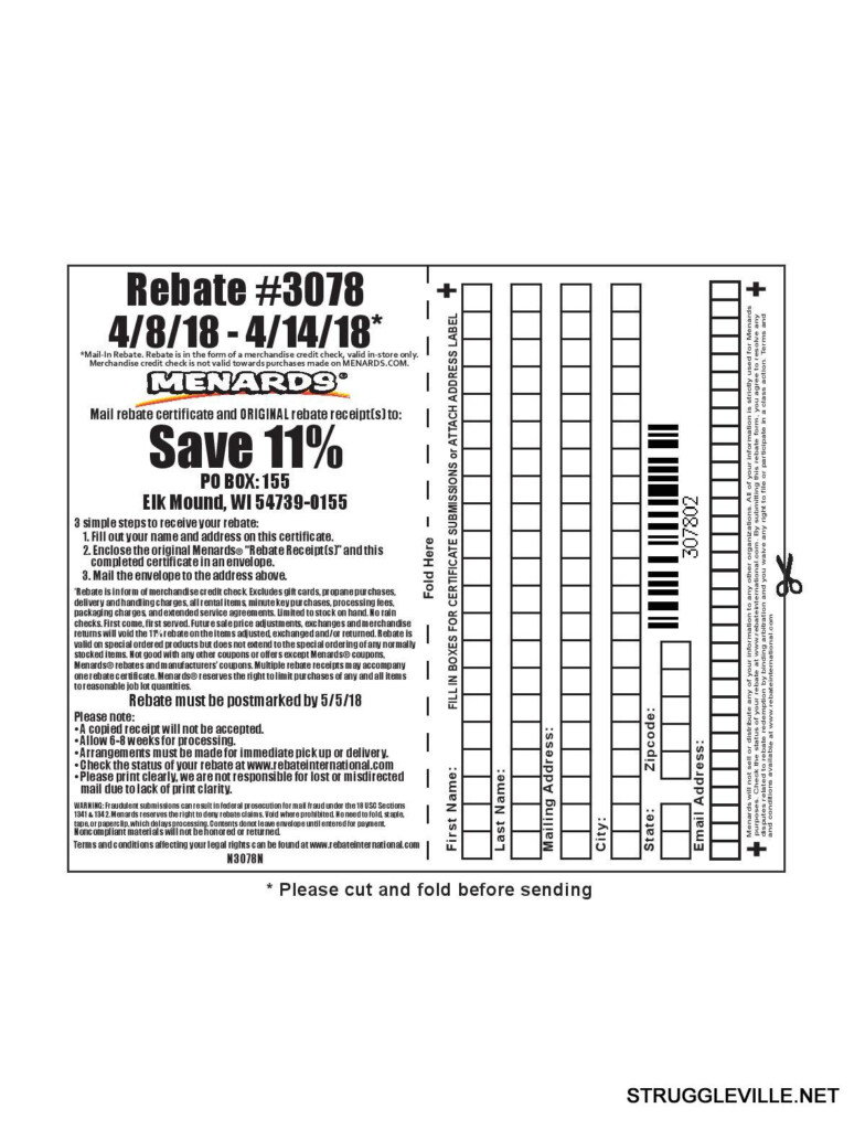 Menards 11 Rebate 3078 Purchases 4 8 18 4 14 18