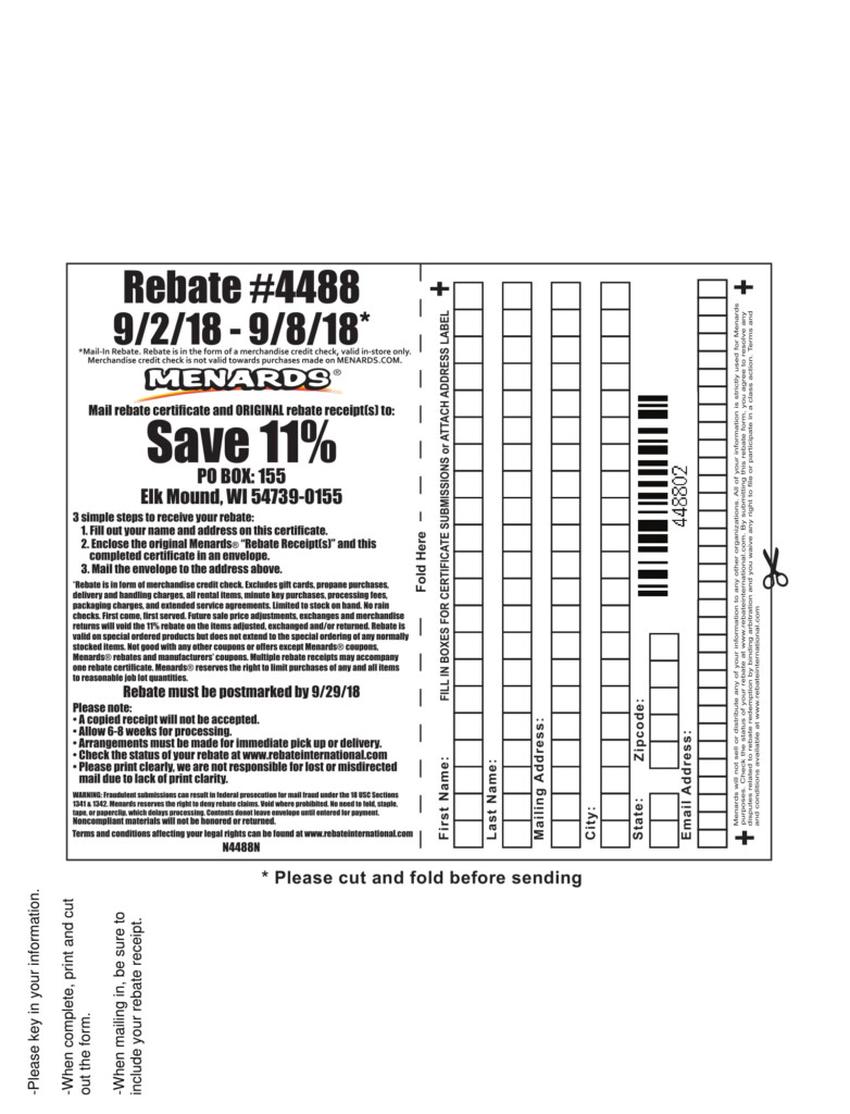 Menards 11 Rebate 4488 Purchases 9 2 18 9 8 18