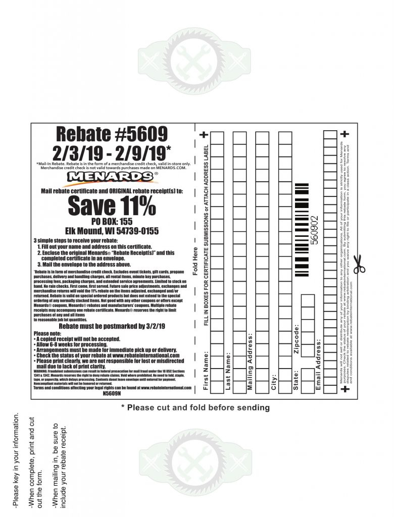 Menards 11 Rebate 5609 Purchases 2 3 19 2 9 19 Struggleville