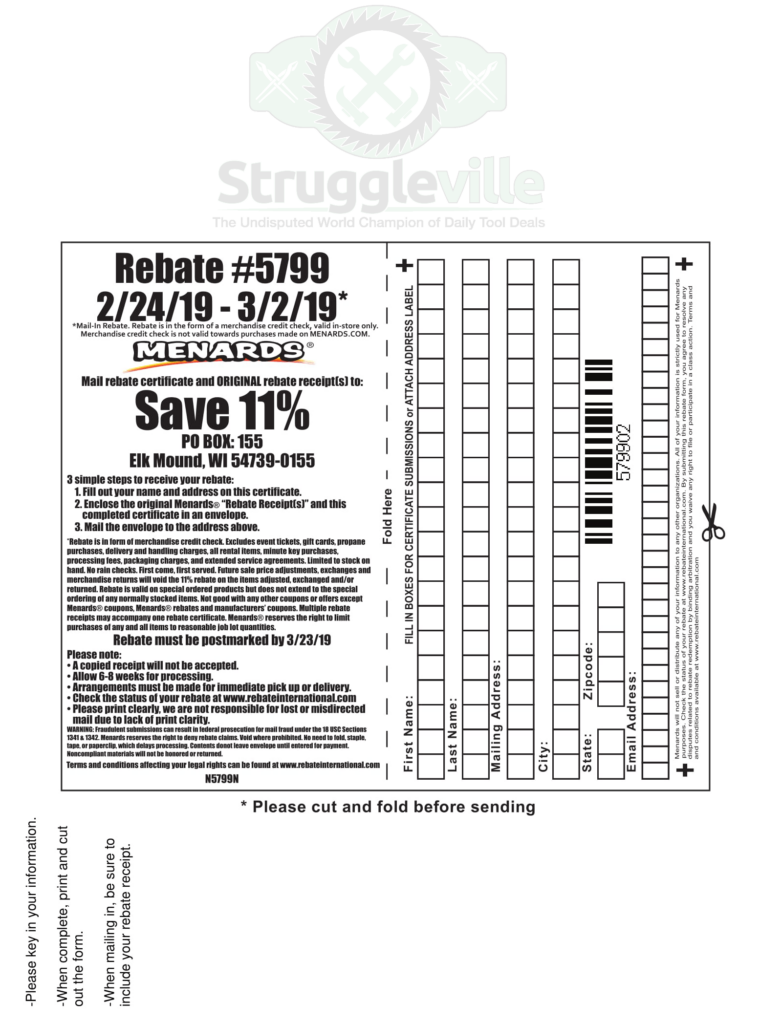 Menards 11 Rebate 5799 Purchases 2 24 19 3 2 19 Struggleville