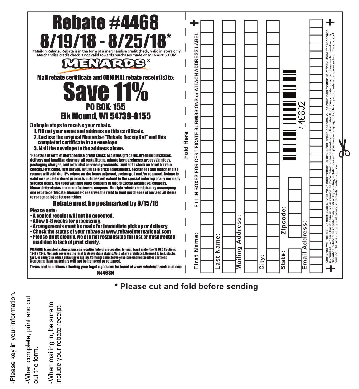 Menards 11 Rebate Form 4468 MenardsRebateForms