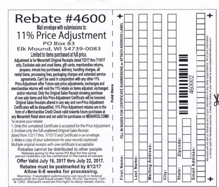 Menards Kalamazoo Last 11 Rebate Missed Sale Form MenardsRebate Form