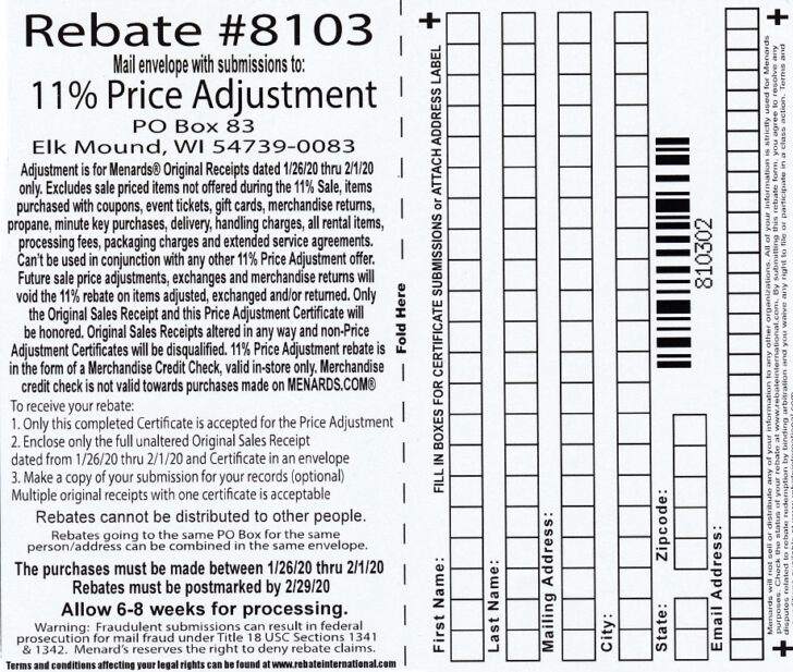 Menards Printable Rebate Form Customize And Print