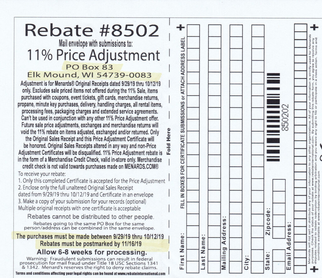 Menards Rebate Form 6564 MenardsRebate Form