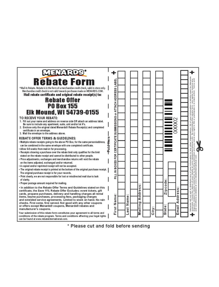 Menards Universal Rebate Form FreePrintableTM