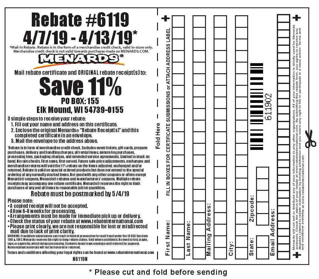 Menards Week Before 11 Rebate Form MenardsRebate Form