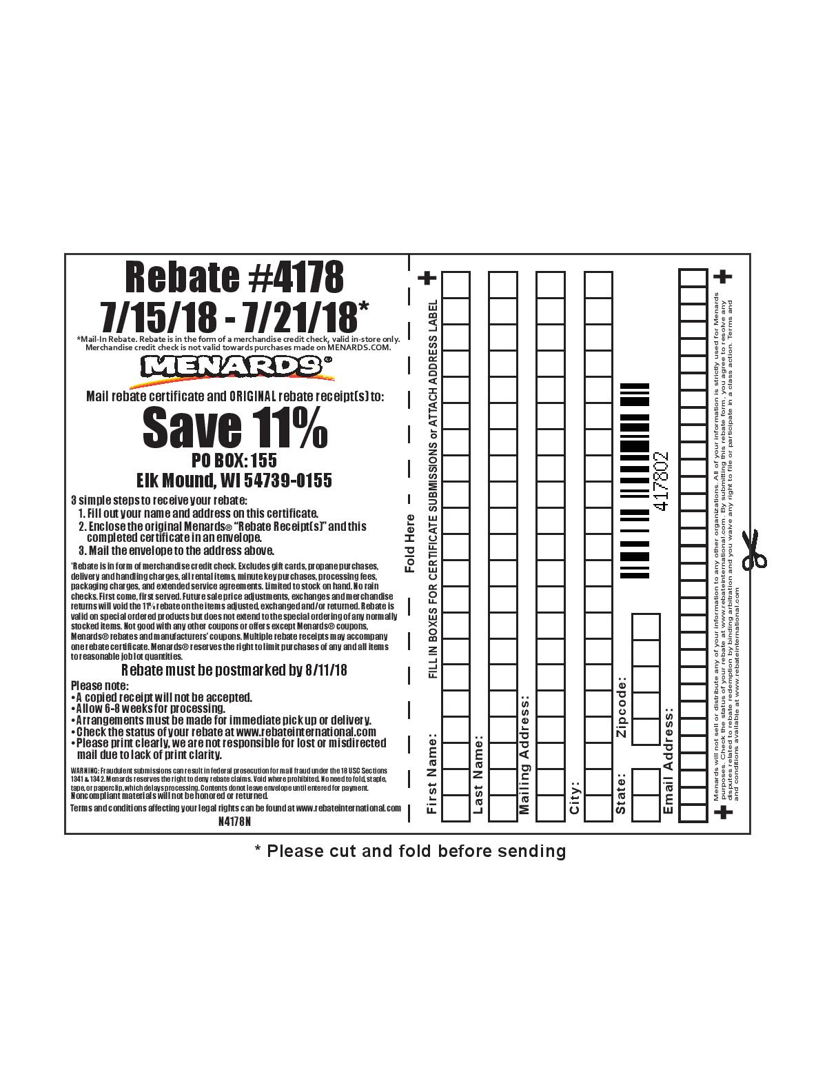 Struggleville Menards 11 Rebate 4178 Purchases 7 15 18 7 21 18